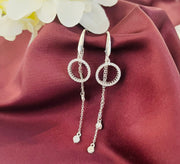Link Point 925 Sterling Silver Cubic Zirconia Rhodium Plated Long Dangler Earrings